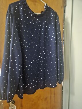 Navy Heart Print Long Sleeve Blouse